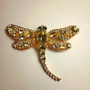 Joan Boyce Dragonfly Pin Pendant Brooch rhinestones Large